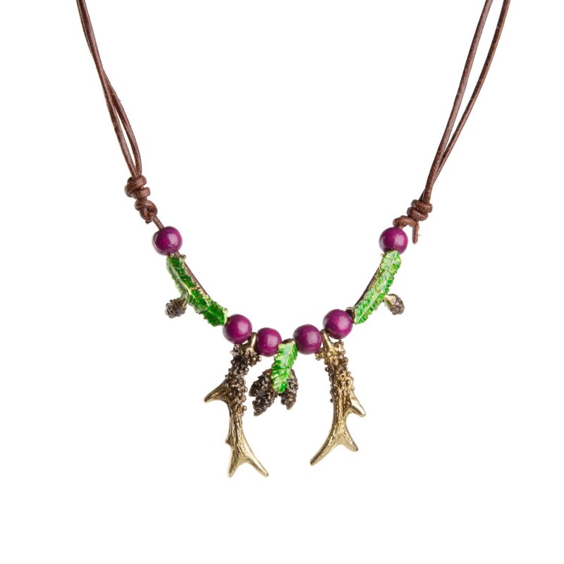 Fir tree branches and roe deer horns necklace